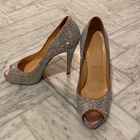 Christian Louboutin Swarovski Crystal Embellished Peep Toe size 39 - Picture 4 of 10